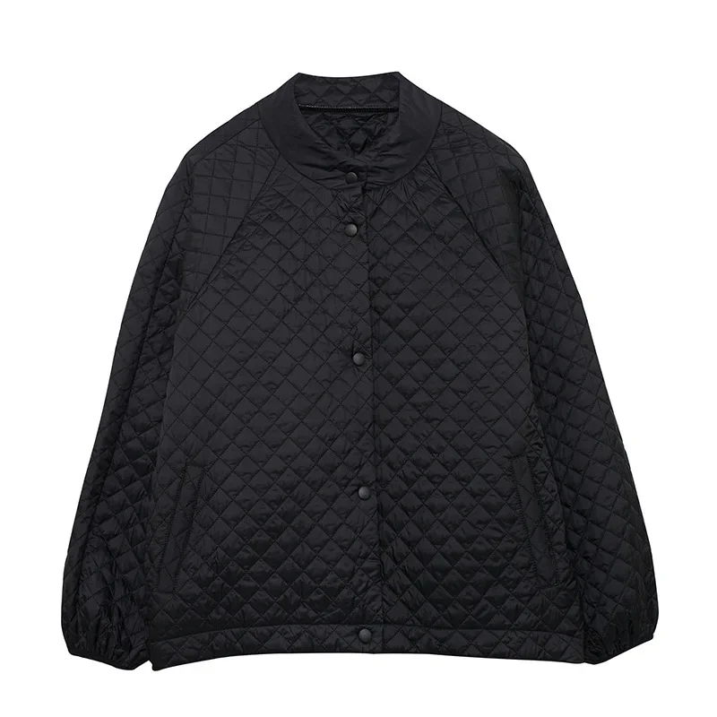 Autumn and Winter Models Diamond Grid Short Cotton Jacket Women Thin Casual Stand Up Collar Jacket Warm Loose Jacket