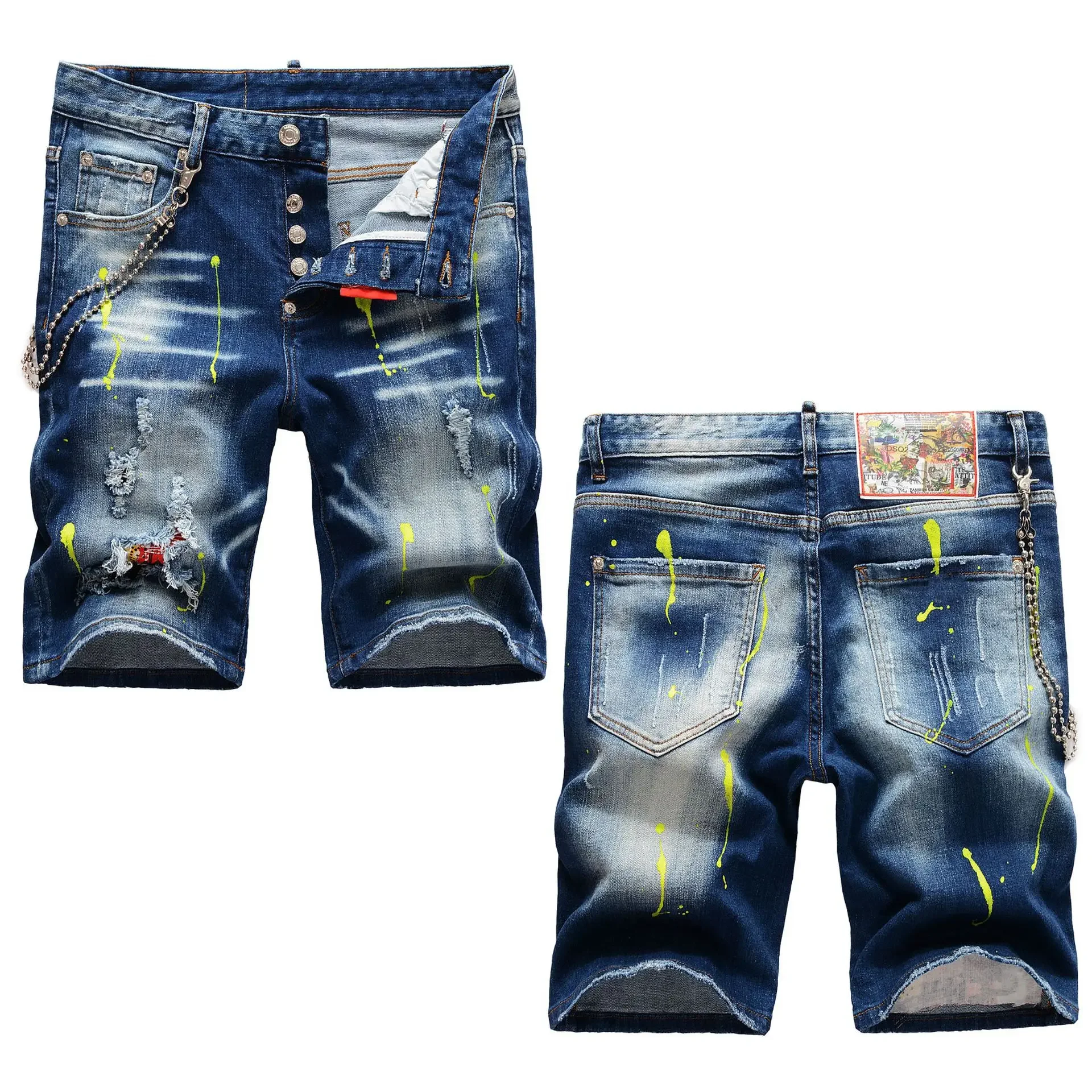 Summer new thin denim shorts men straight slim   casual fashion brand five quarter pants broken