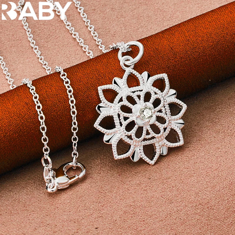 

URBABY 925 Sterling Silver AAA Zircon Flower Pendant Necklace For Women Wedding Engagement Party Jewelry Gifts