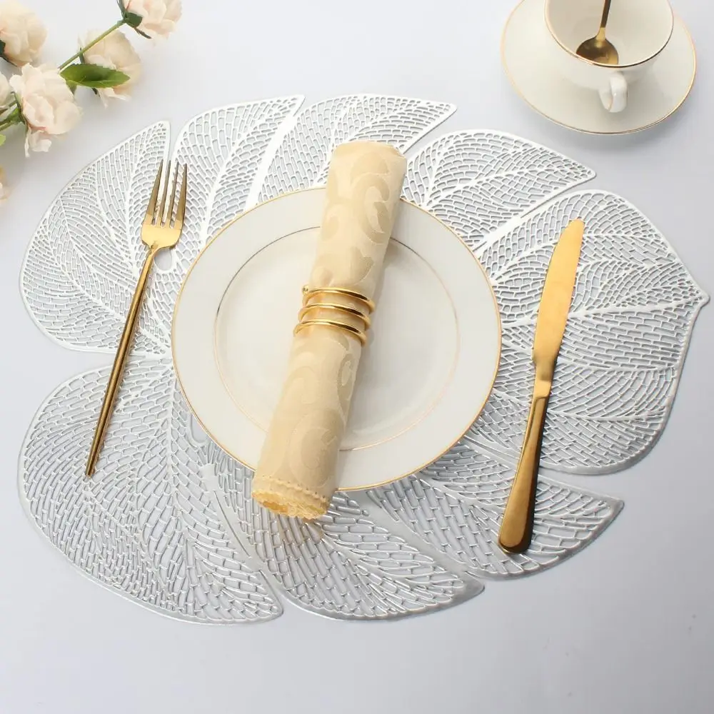

3pcs Kitchen Accessories Hollow Leaf Shape Placemat Anti-stain Anti Slip Tableware Pad Exquisite Oil-proof Table Mat Wedding