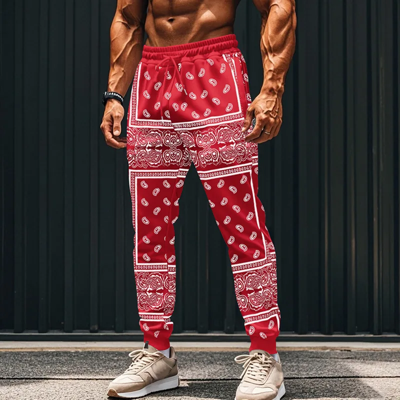 European and American Style Paisley Trousers Fashion Brand Elastic Waist Ankle-Tied Skinny Sports Casual Pants Men\'s Clothing