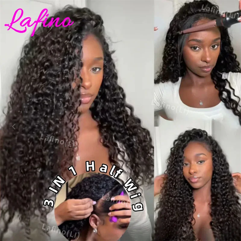 

Long Headband Wig Human Hair Kinky Curly Human Hair Wig For Women Curly Half Wig None Lace Front Wigs 220% Brazilian Virgin Hair