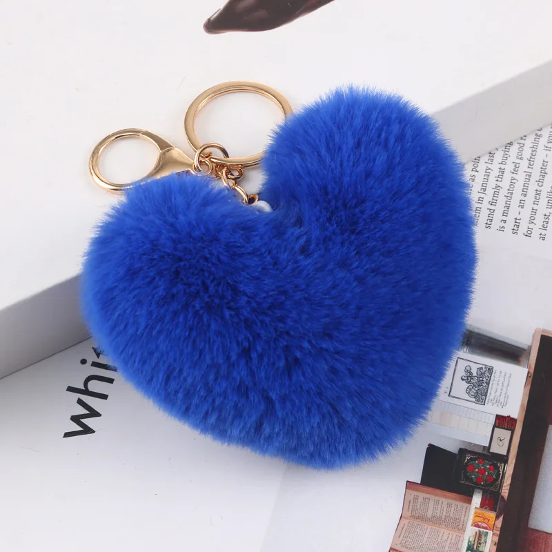 K18 Fashion Heart Faux Rex Rabbit Fur Key Chain Women Bag Plush Keychain Men Car Keyring Trinket Wedding Jewelry Girl Party Gift