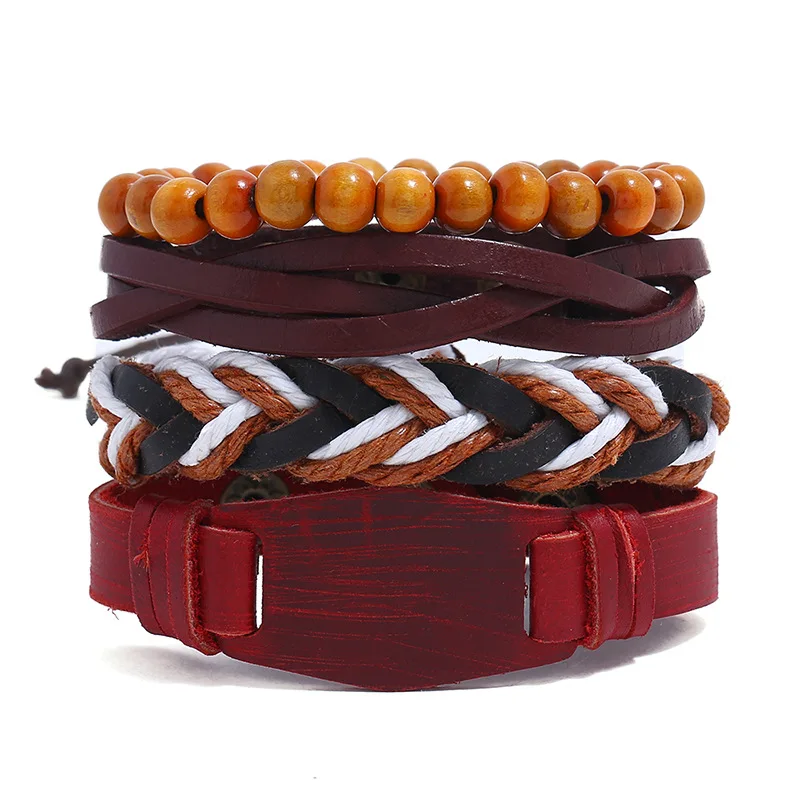 

4pcs/set Retro Weave Bracelet Multilayer Genuine Leather Bangle Unisex Jewelry Gift Rope Wrap Bracelets & Bangles Male Gift