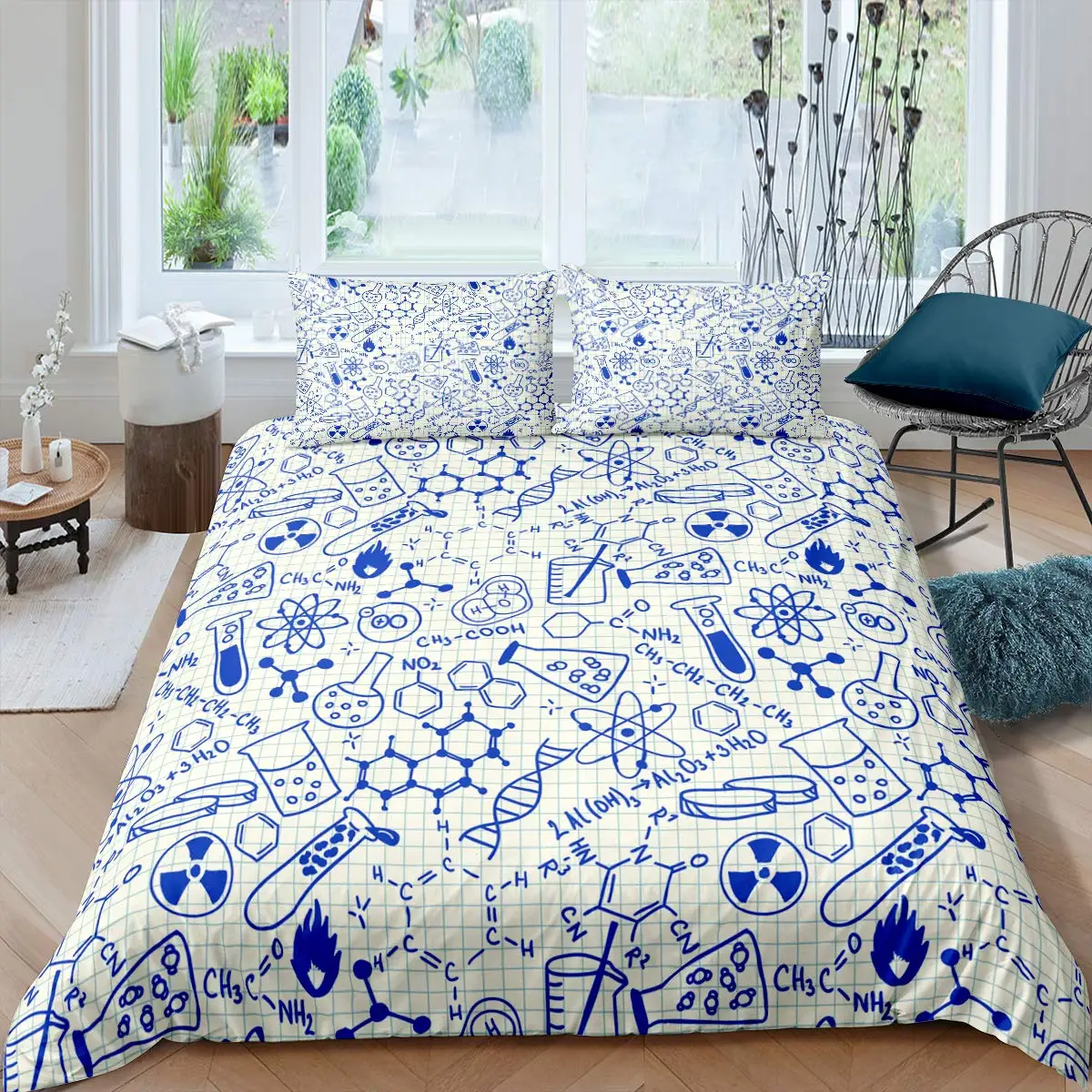 Chemistry Laboratory King Queen Duvet Cover Tube Microscope Graffiti Bedding Set Hippie Doodle Education Science Quilt Cover image 6