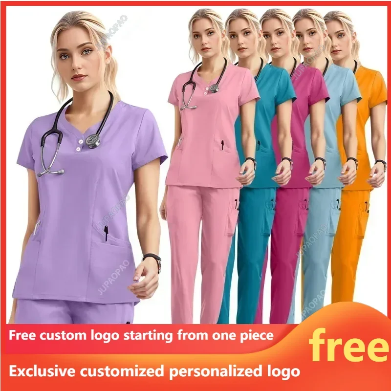 

Personalized Logo Customization Medical Uniforms Hospital Surgical Nurse Scrubs Set Dental Clinic Beauty Salon Workwear