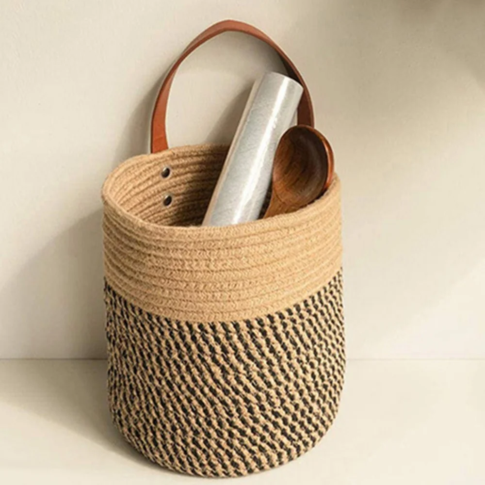 Storage Baskets Wall Hanging with Handle Hanging Storage Hanging Flower Pot Woven Basket