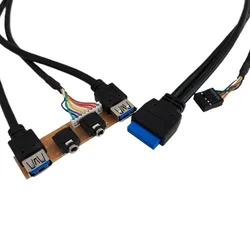 19Pin 2-Port Dual USB 3.0 9Pin 3.5mm HD Audio Socket Interface Motherboard Extension Cable Chassis Front Panel 78mm