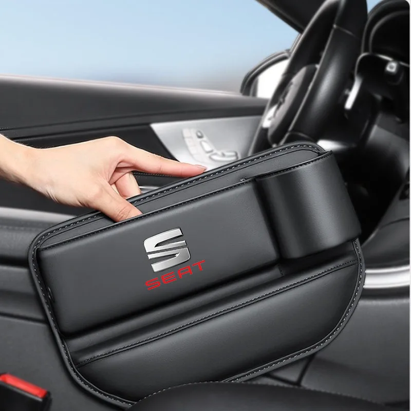 

Leather Car Seat Gap Organizer Crevice Side Storage Box With Cup Holder For SEAT TOLEDO Leon EXEO Ateca Altea Bolero Salsa Cupra