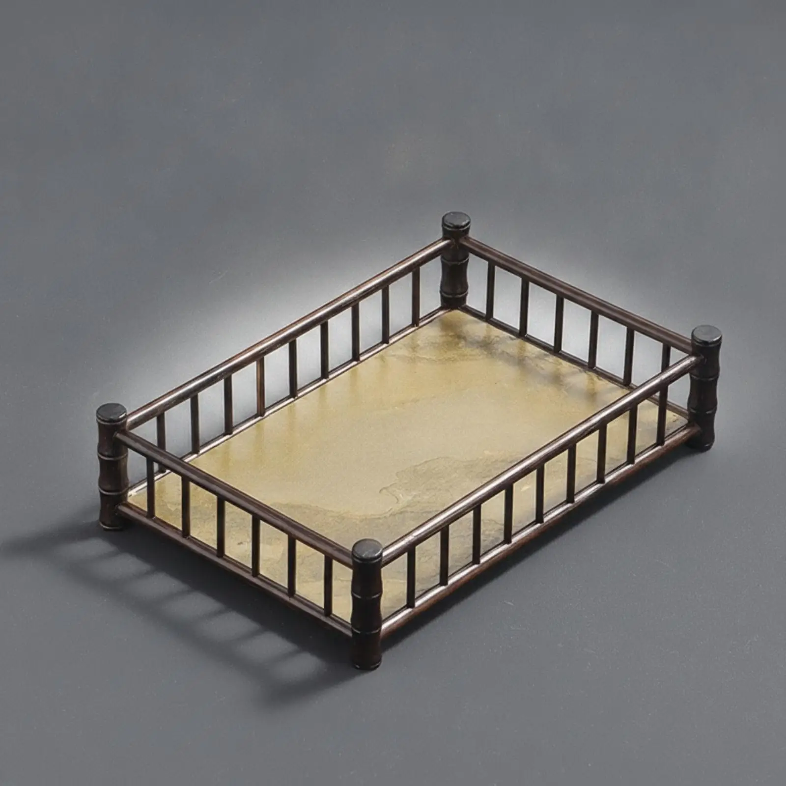Rustic Bamboo Tea Serving Tray with Stone Texture for Decorative Table Center Display