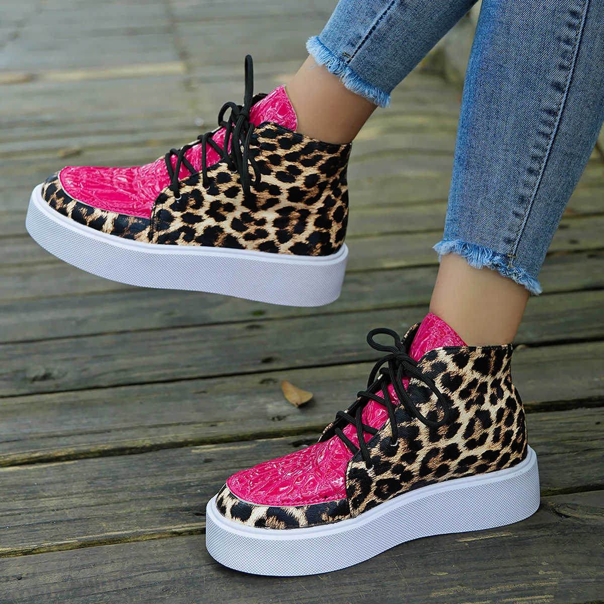 Woman Vulcanize Shoes Sneakers Platform Flats Casual Urban Fashion Leopard Print Color Trendyol Comfortable