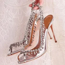 Shiny Crystal High Heels Sandals Women Summer PVC Transparent Fish Mouth Party Dress Shoes Fashion Luxury Designer Sandals Women