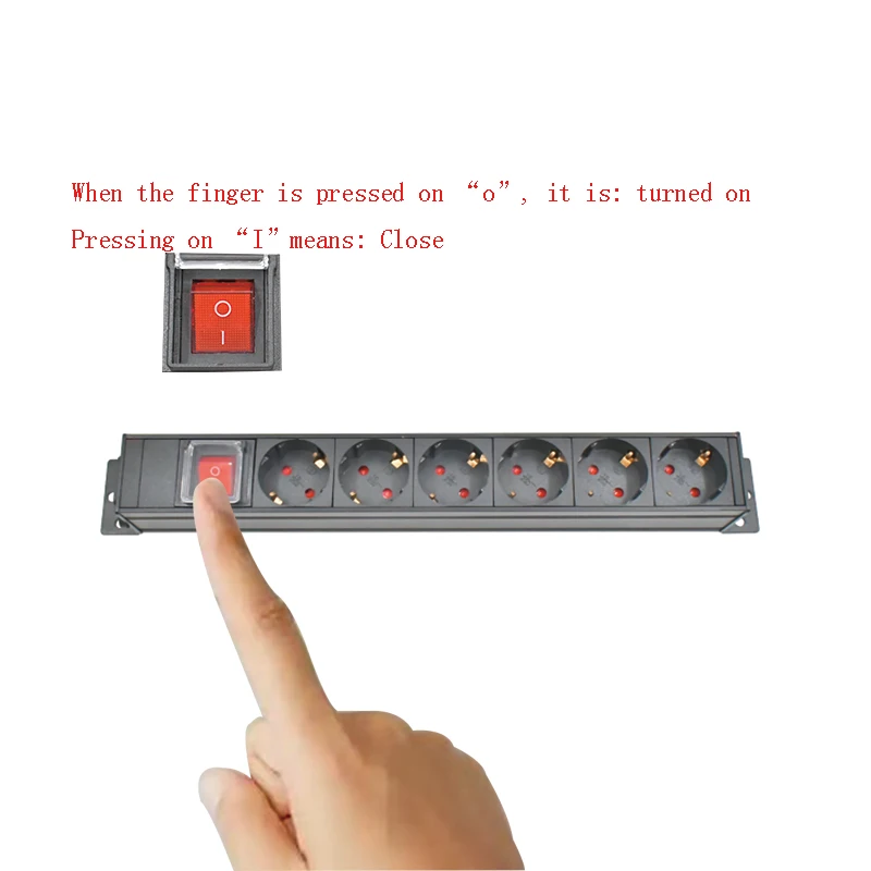 PDU power strip, European socket, 1-10AC, aluminum alloy shell, with switch, no power extension cord