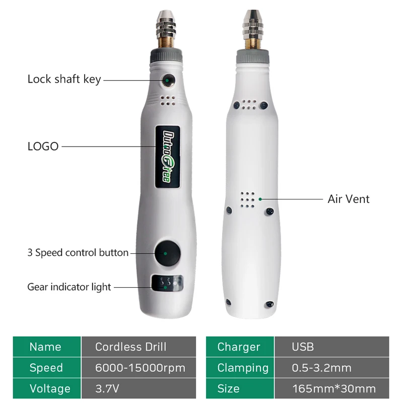 Bolígrafo de grabado inalámbrico USB recargable, Mini bolígrafo de Taladro Inalámbrico, herramienta rotativa de 3 velocidades, juego de accesorios de molienda Dremel