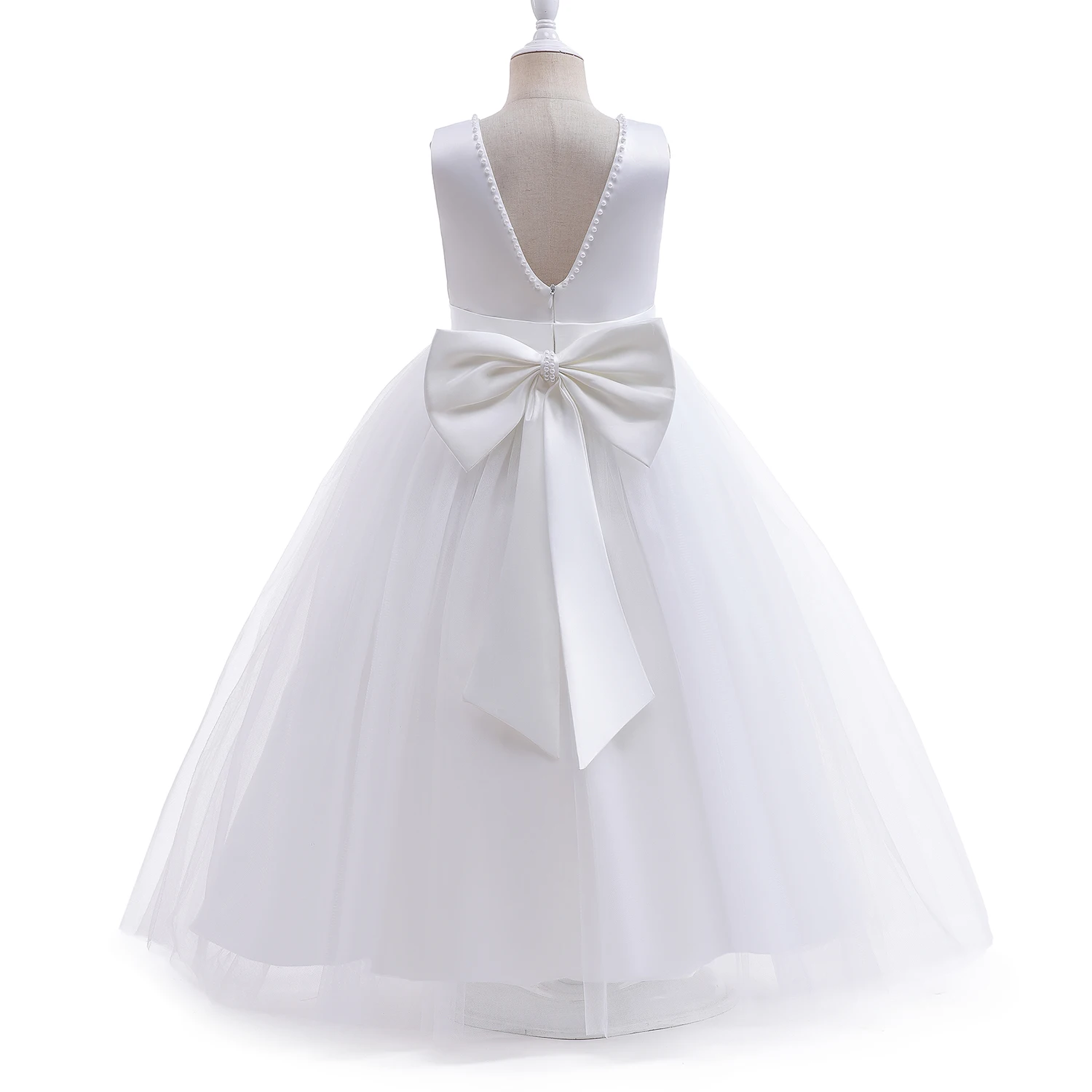 2024 Girl Dress Elegant Bridesmaid Girl Wedding Party Long Gown Kids White Bow First Communion Costume Birthday Princess Clothes