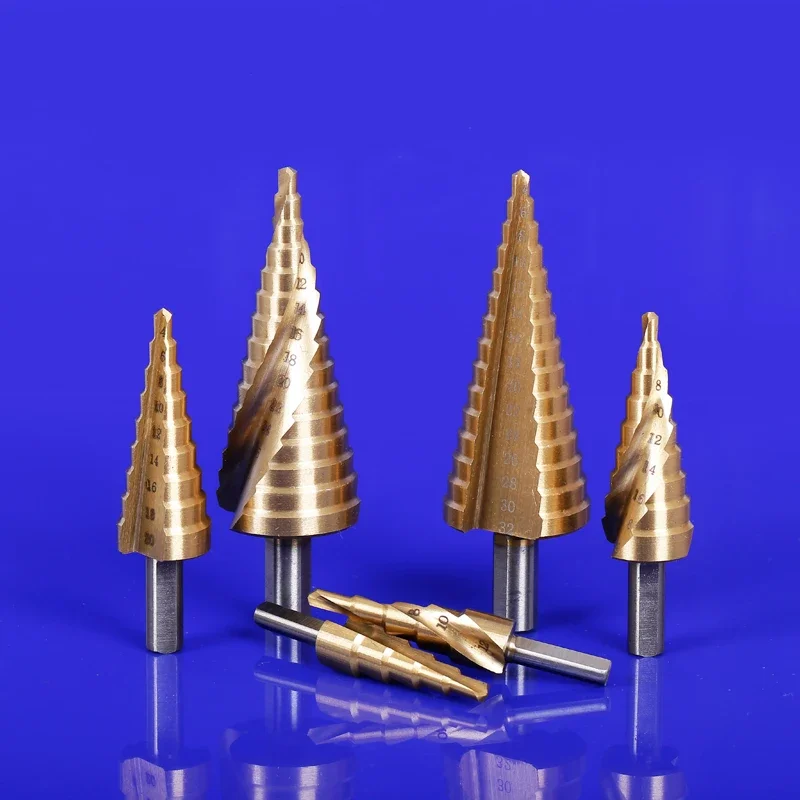 

Metric Spiral Flute The Pagoda Shape Hole Triangular Cutter 4-12/20/32mm HSS Steel 6542 Cone Drill Bit Set Steel Step Sharpening