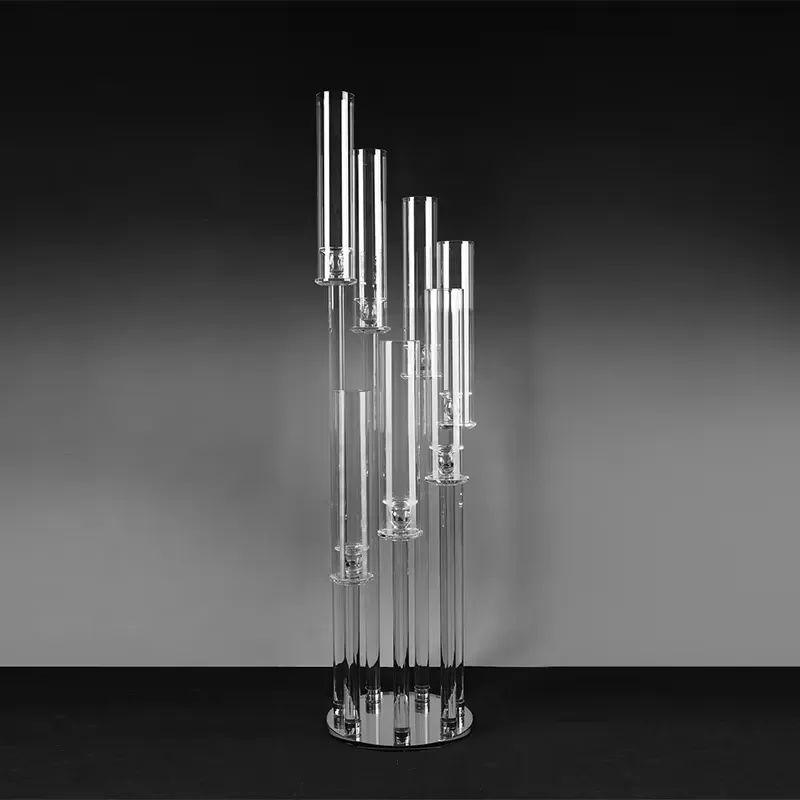 Modern Tall Crystal Candlestick 10 Arm Glass Holder Wedding Centerpiece Table Decor Ornament Wholesale Home Party Decoration