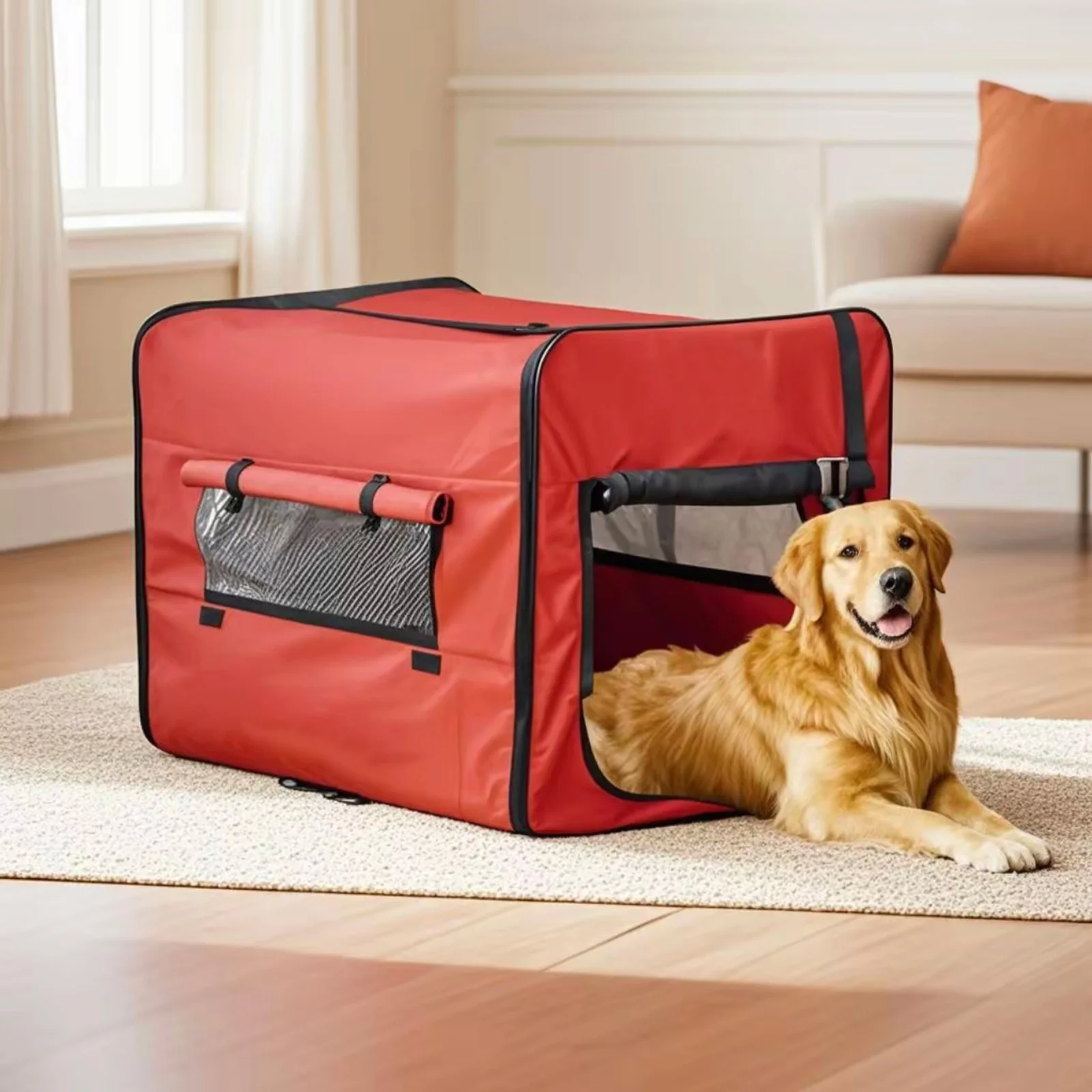 

Pawly 25/32 Inch Collapsible Soft Dog Carrier, Breathable Mesh Portable Travel Crate with Washable Mat for Large Dogs