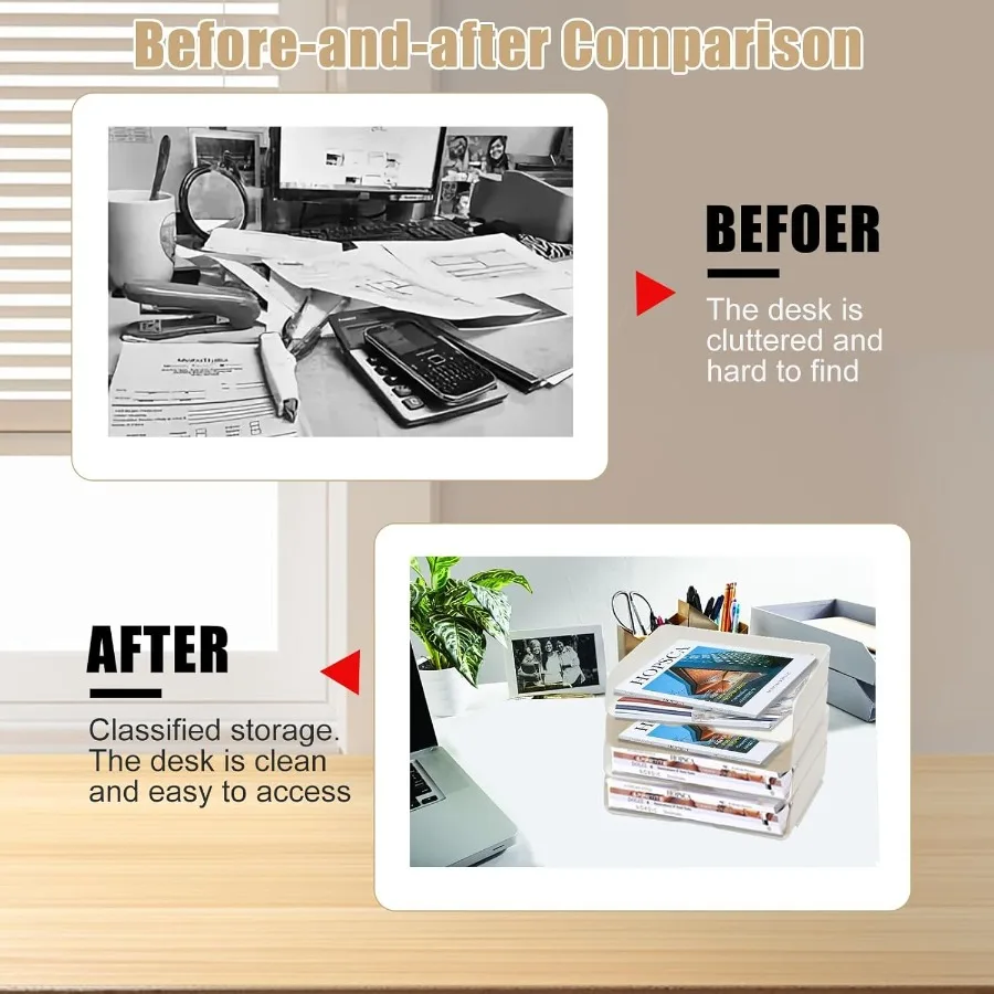 4 Tier Stackable Desk Organizer with Paper Trays for Document Storage Letter and A4 File Paper Management Ideal for Office or H