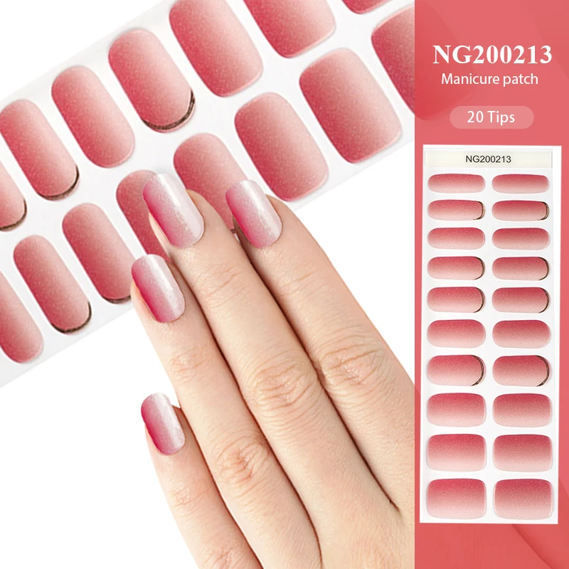 20/22Tips Gradient Semi Cured Gel Nail Wraps Reflective Glitter Nail Stickers Aurora Patch Strips color Full Cover Nail Art