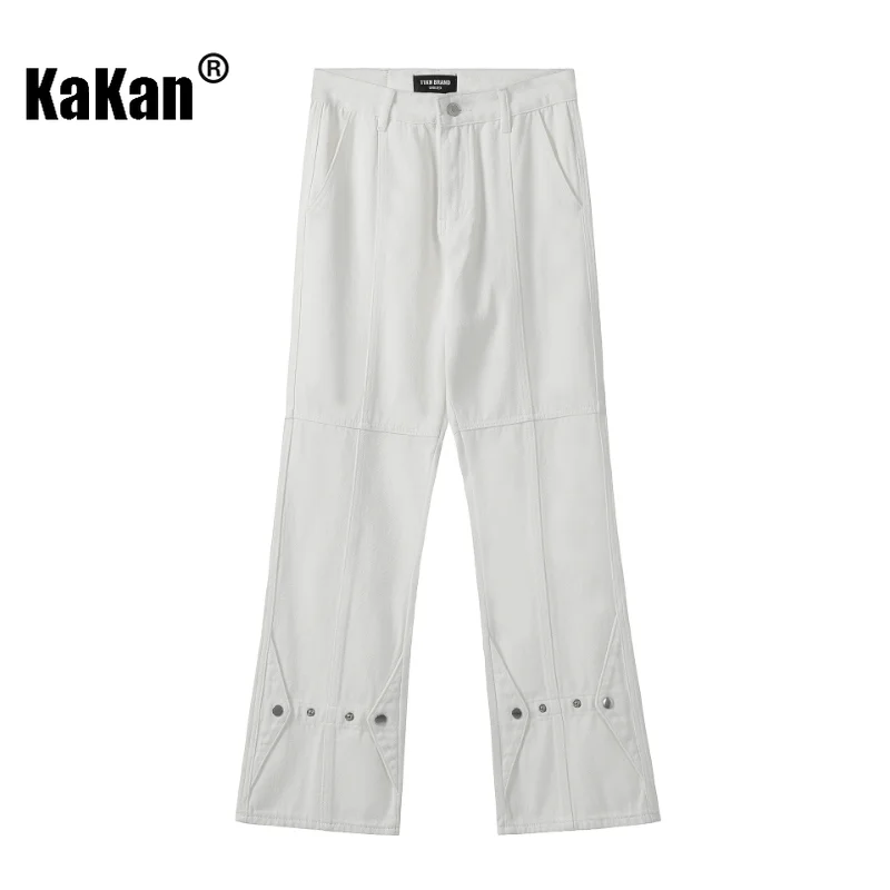 Kakan - European and American New Vintage Loose Fitting Jeans for Men, High Street Straight White Black Long Jeans K41-3136
