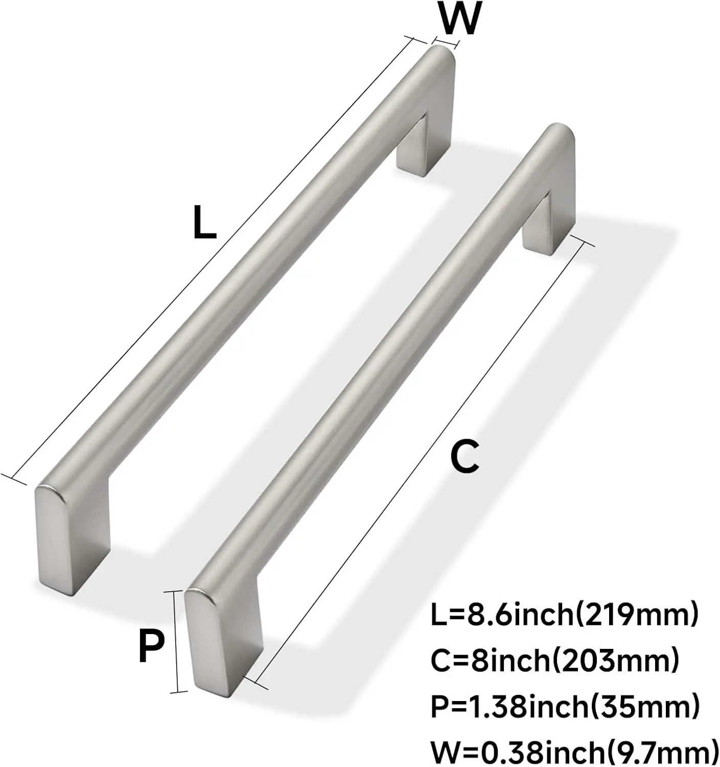 10 Pack 8 Inch Hole Center Brushed Satin Nickel Cabinet pulls Heavy Duty Solid Hardware for bathrooms Dressing Tables cabinets a