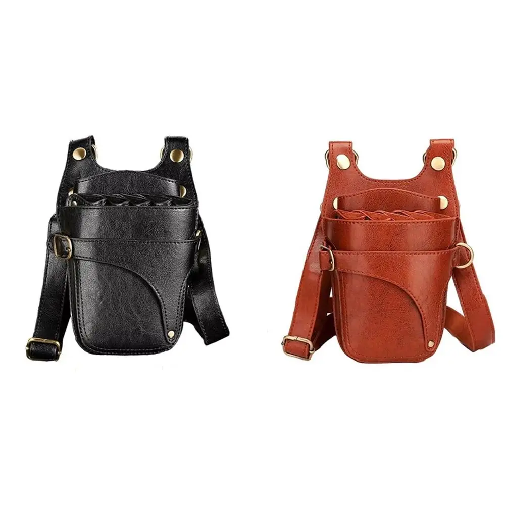 

Wear-resistant Hairdresser Fanny Pack Large Capacity Soft Leather Hair Stylist Scissor Bag with Belt Retro Barber Tools Bag Pet