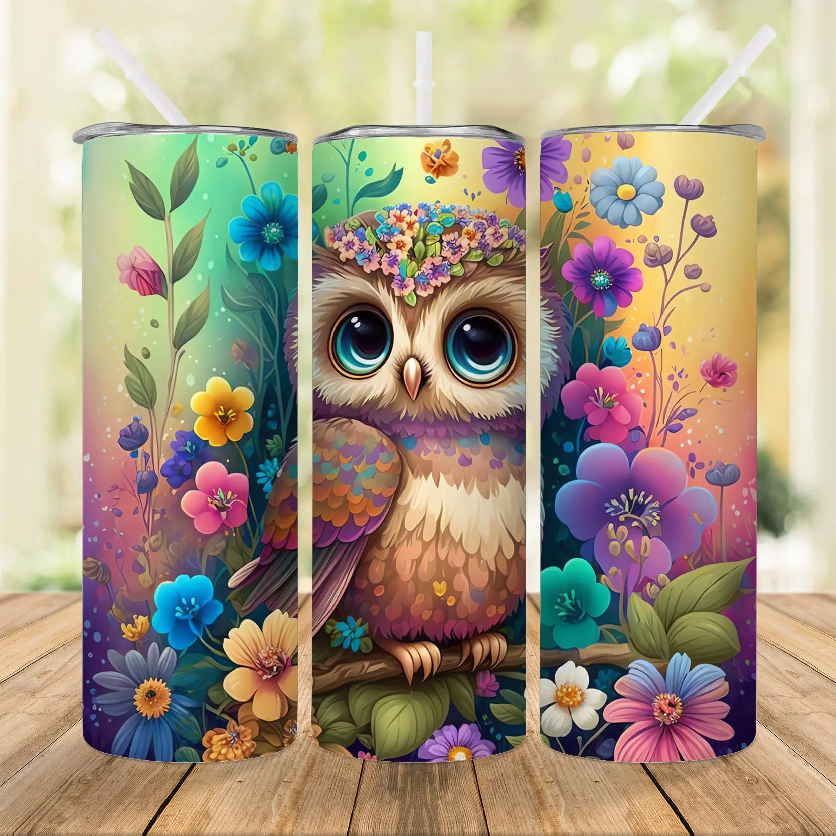 올빼미 뚜껑과 빨대 달린 텀블러, 진공 단열 스트레이트 물컵, 여름 겨울 음료 용기, 발렌타인 데이 선물, 20oz, 1pc 