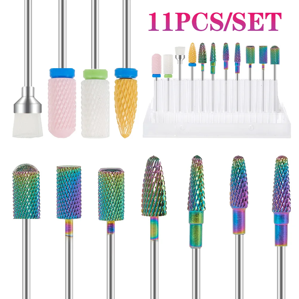 

11pcs/box Professional Tungsten Ceramic Nail Drill Bits Set Electric Manicure File for Acrylic Gel Nails and Cuticles