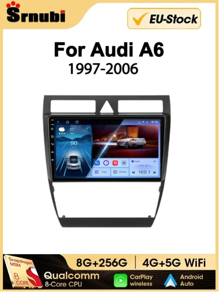 Srnubi 2Din Autoradio für Audi A6 C5 1997-2004 für Audi RS6 1999-2006 Multimedia-Player mit kabellosem CarPlay, Android Auto und Navigationssystem