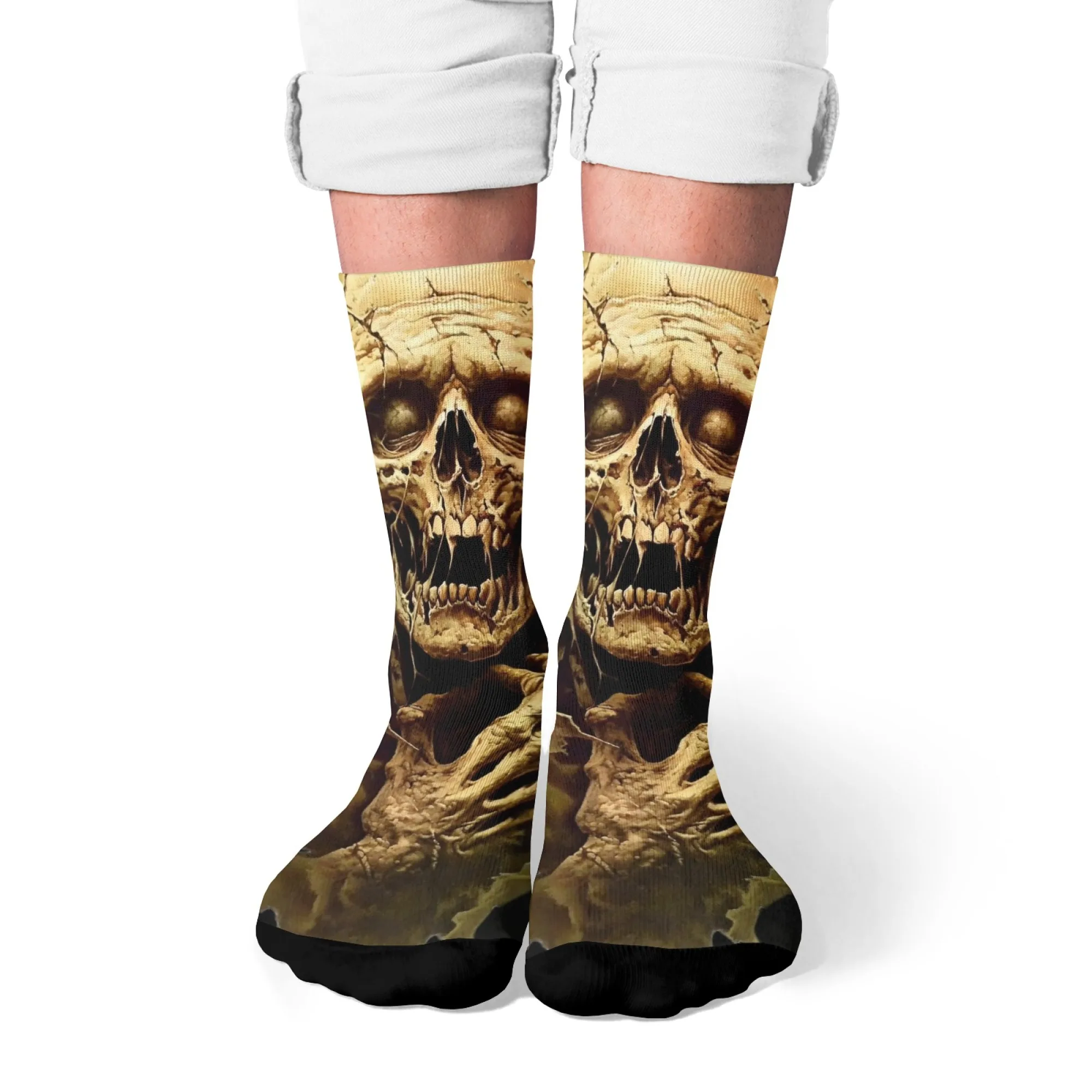 

Medieval Skull Altar Socks Dark Horror Skeletal Remains Candles & Ritual Symbols Black & Blood Red for Mysterious Gothic Fashion