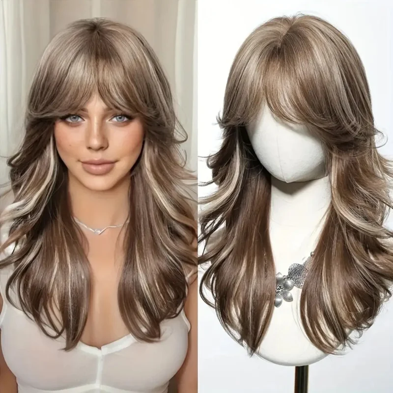 

Женский парик с сетчатой шапочкой Rose — слегка вьющиеся волосы со средней частью, плотность естественного вида, европейская и американская мода, повседневная одежда