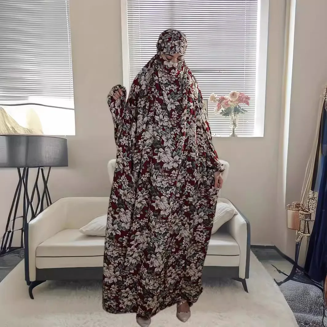 

Plus Size Muslim Abaya Women's Middle Eastern Robe Muslim Traditional Hooded Prayer Robe Fashion Printed Worship