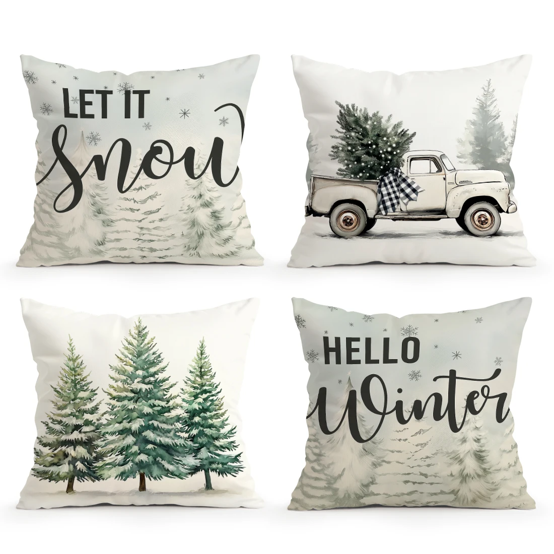 Christmas Tree Snowflakes Pillowcase Printed Polyester 45x45cm Throw Pillowcover Decorative Sofa Cushion Pillowslip Home Decor