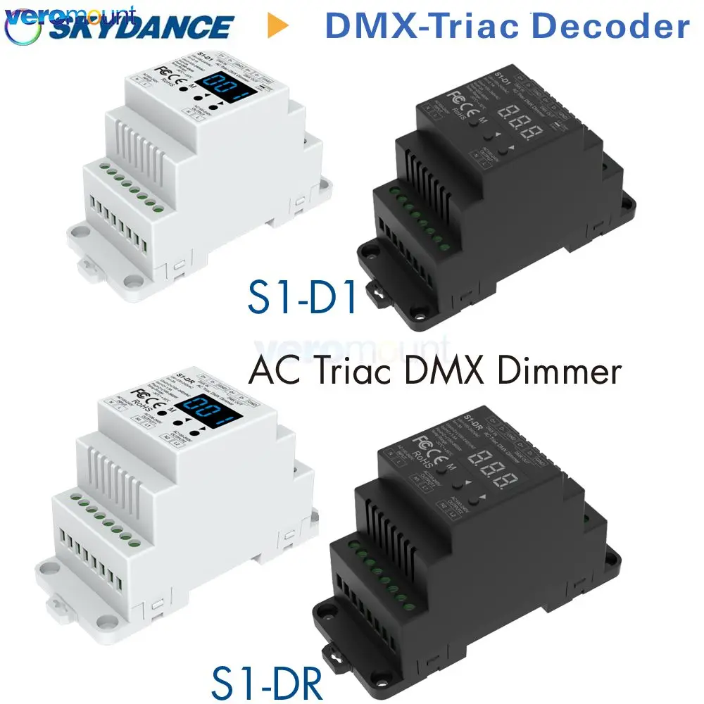 Skydance S1-D S1-D1 S1-DR AC Triac DMX Dimmer DIN Rail 2CH*1.5A 2CH*1A 1CH*2A AC Phase-cut DMX LED Dimmer Controller AC110V 220V