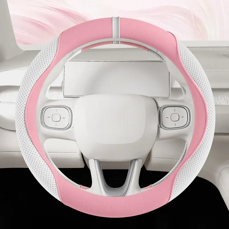 Cute Suede Car Steering Wheel Cover Universal Steering Wheel Grip Cover Car Accessories Interior Woman Kawaii Steering Covers