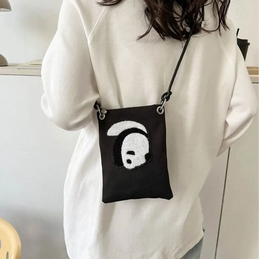 Cute Panda Double Side Pattern Phone Bag 3D Doll Canvas Crossbody Bag Korean Style Minority Design Women Small Bag