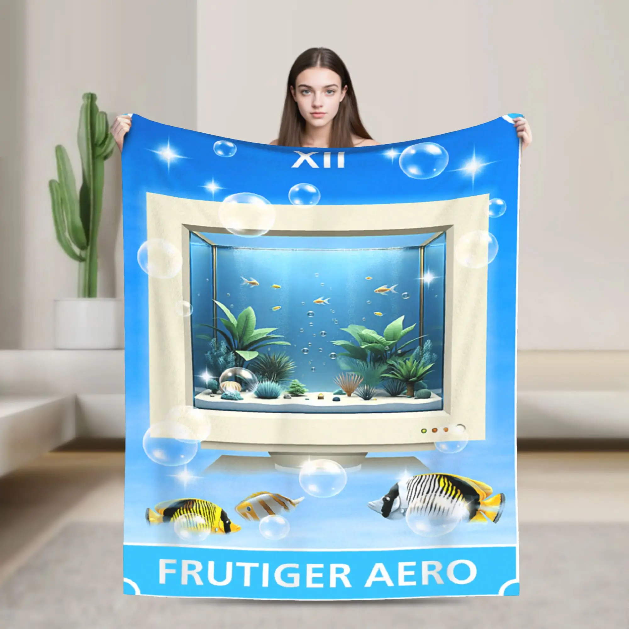 Frutiger Aero Aesthetic Flannel Throw Blanket Tech Computer Aquarium Tarot Card Blankets for Sofa Car Ultra-Soft Quilt
