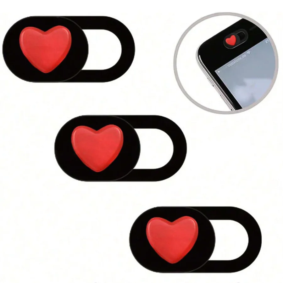 

3-Piece red heart-shaped webcam cover, suitable for mobile phone and computer lenses, full coverage