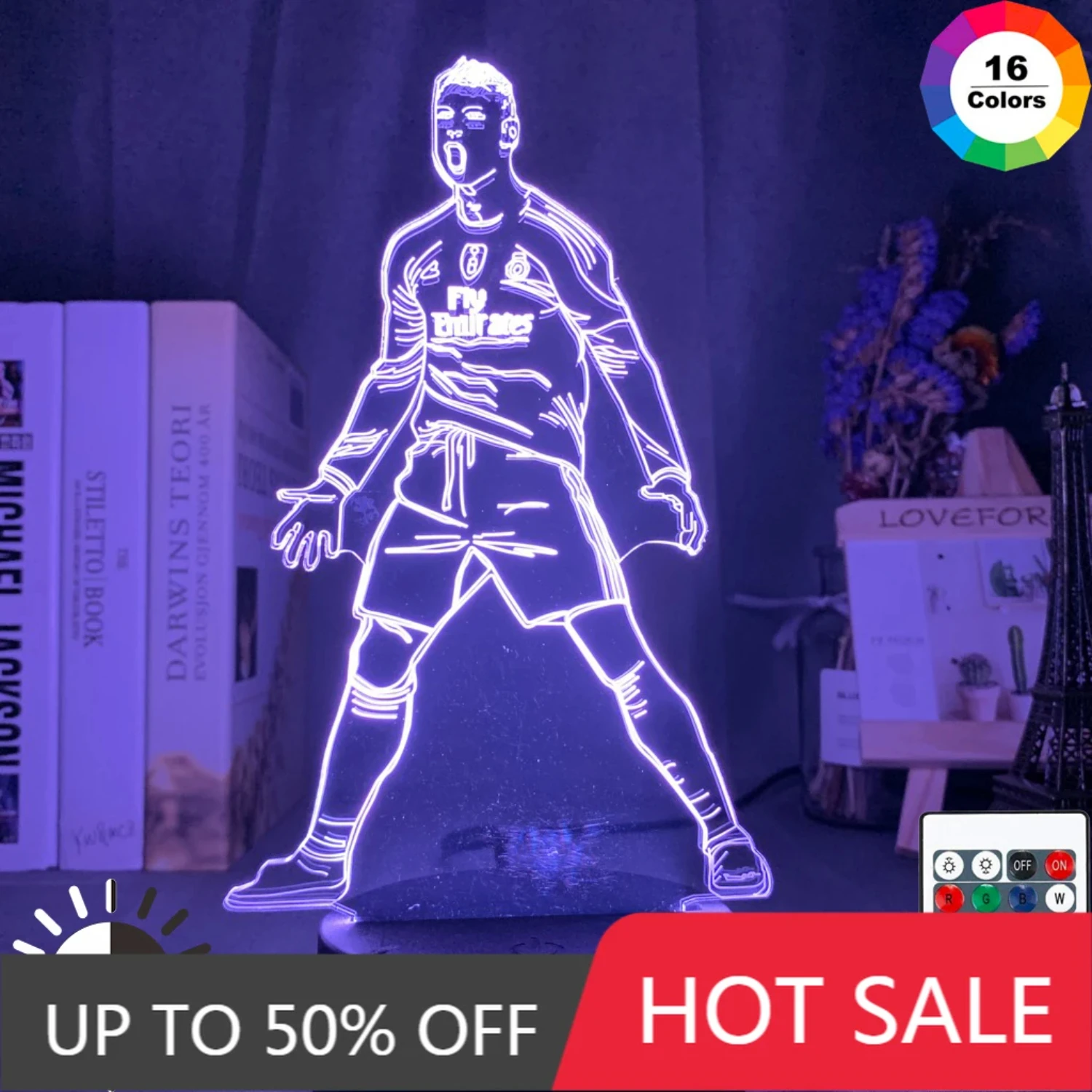 New Vibrant and Colorful Cristiano Figure Night Light with Color-Changing Sensor - Unique Table Lamp for Creating a Magical Atmo