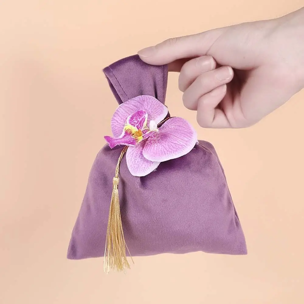 Tassel Velvet Knot Handbag Vest Shape Tope Handle Flower Wrist Bag Wedding Candy Bag Jewerly Packing Bag Festive Sugar Bag Party