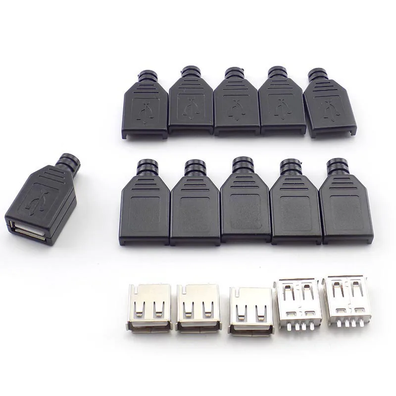 5/10pcs 4 Pin Type A Female Male USB 2.0 Adapter Socket Solder Connector With Black Plastic Cover DIY Connector Plug H10