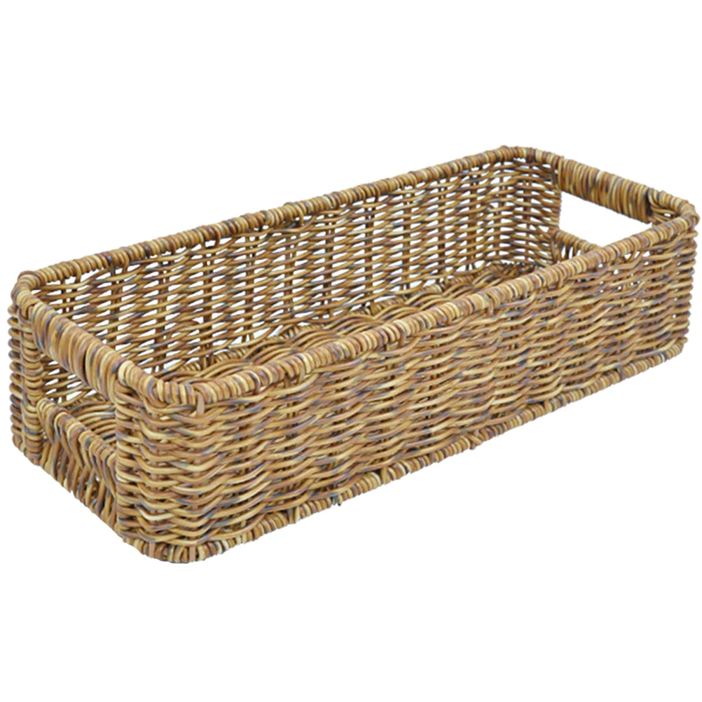 

Woven Basket Coffee Table Tray Kitchen Silverware ganizer Multipurpose Storage Wicker Box Plastic Cutlery Snack Fruit Container