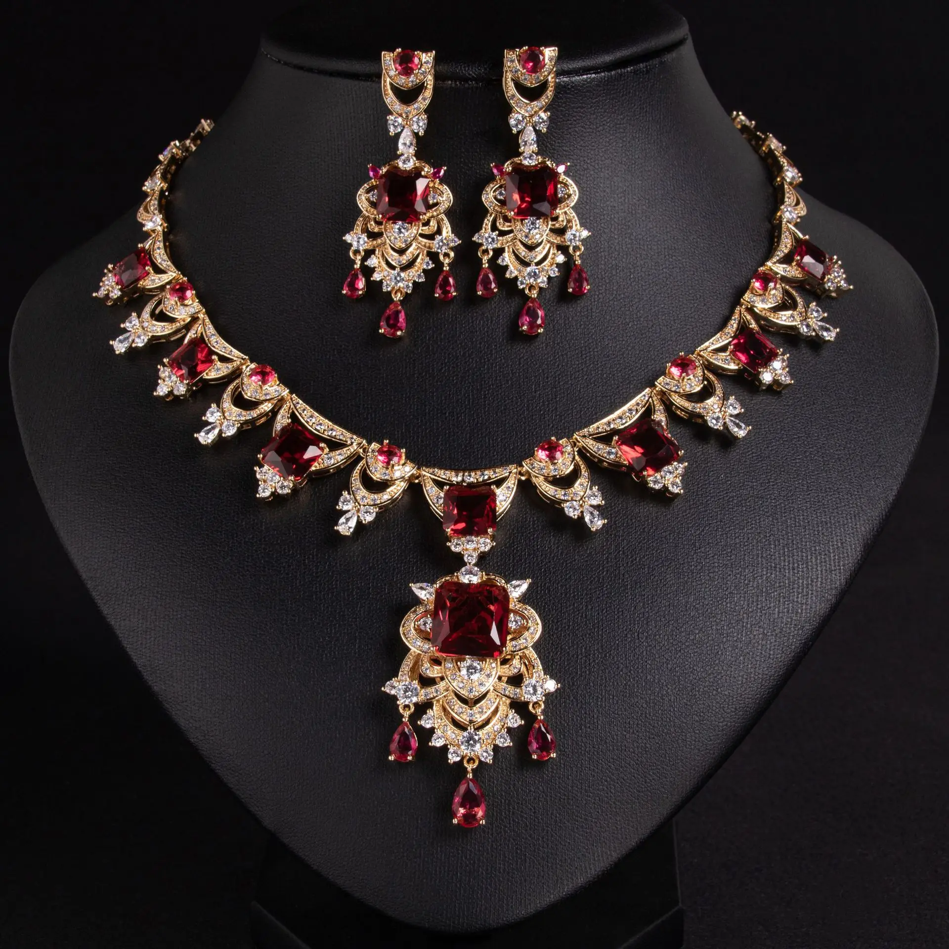 Nigeria Vivid Translucent Colourful Zirconia Jewellery Set Necklace Earrings Dress Women's Accessories Party Wedding Gift M-294