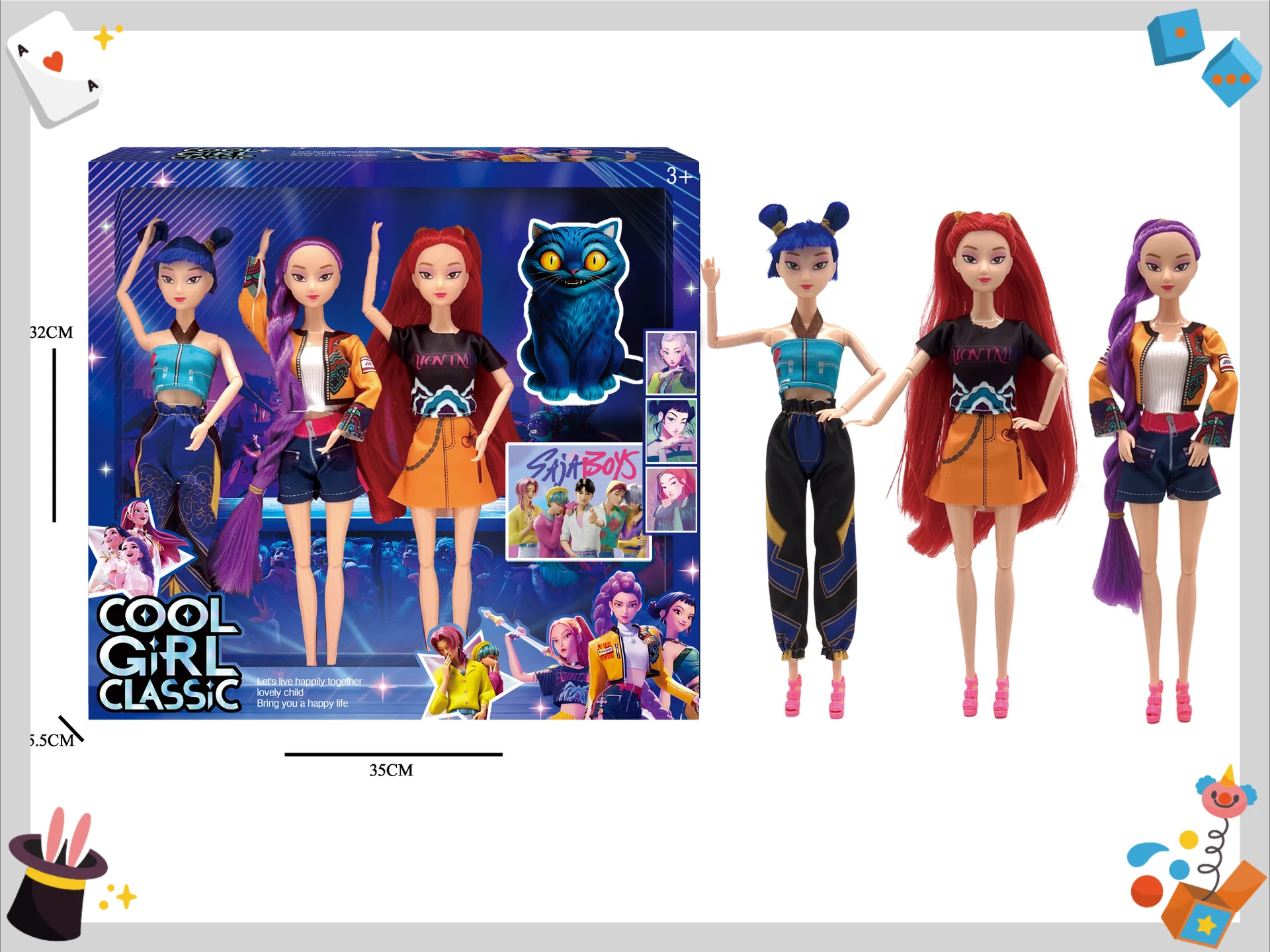 

Complete Collector's Box Set: 3 Pcs Kpop Demon Hunters Figures - Huntr/x Rumi Mira Zoey Anime Collectible Display Models