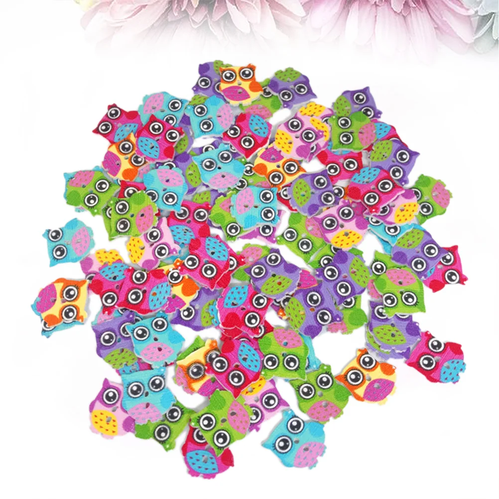 100pcs 2-Hole Colorful Wooden Buttons in the Shape of Owl for Sewing Scrapbooking(Assorted) wood buttons