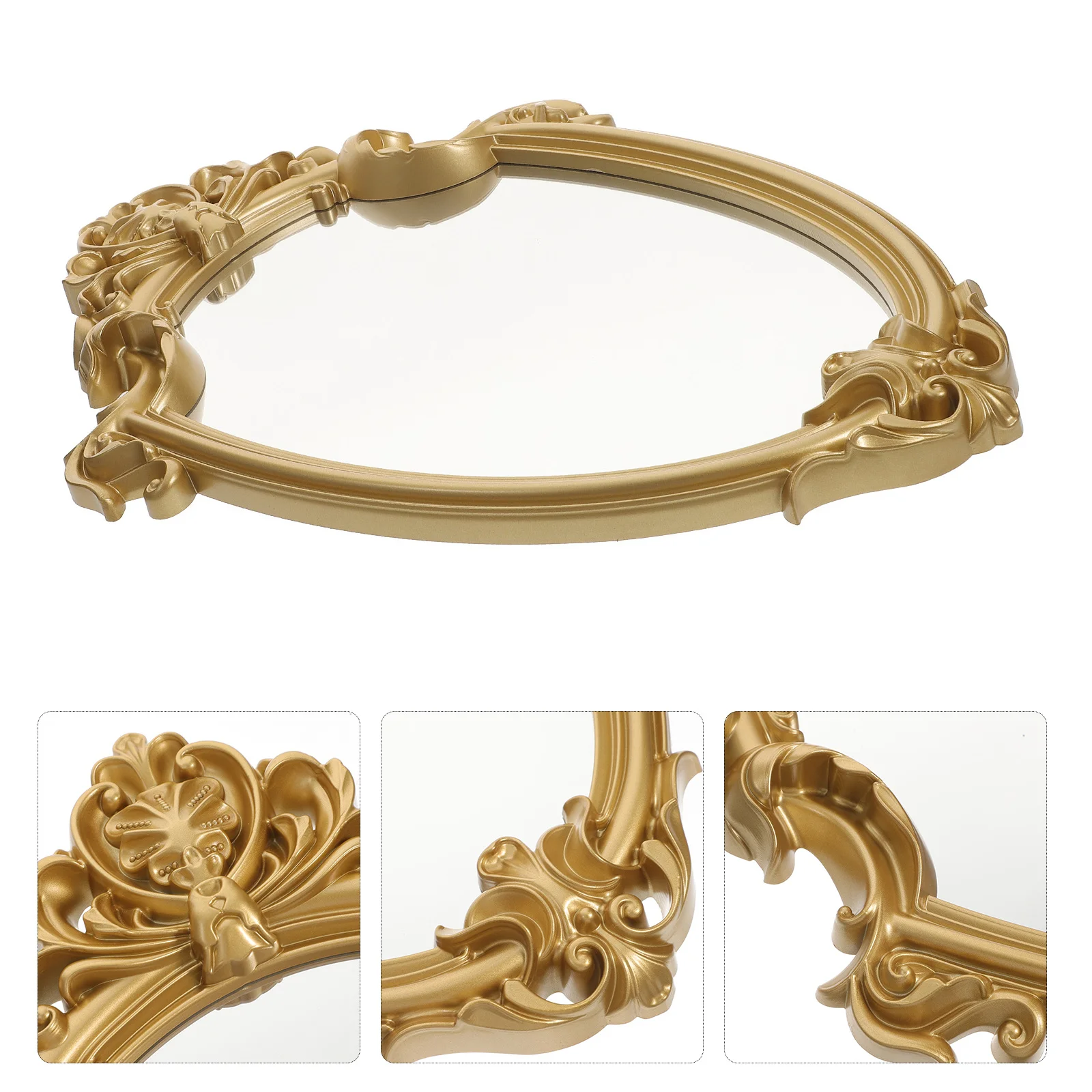 

European Carved Mirror Tray Jewelry Organizer Rings Necklaces Earrings Makeup Display Dresser Vanity Perfume Storage Serving