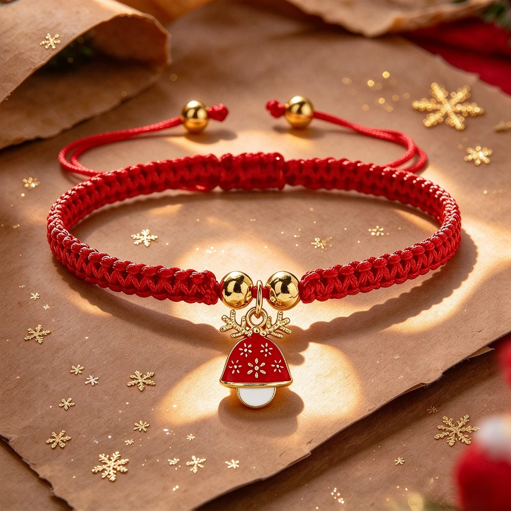 Christmas Braided Bracelets Nylon Rope Elk Hat Charm Adjustable Handmade Woven Xmas Party Favor Jewelry Gifts for Women Men