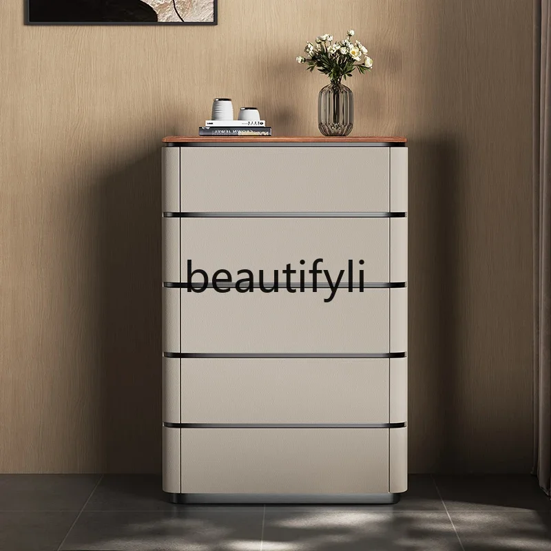 Italian minimalist chest of drawers, locker against the wall, storage cabinet, high-end walnut solid wood drawer cabinet