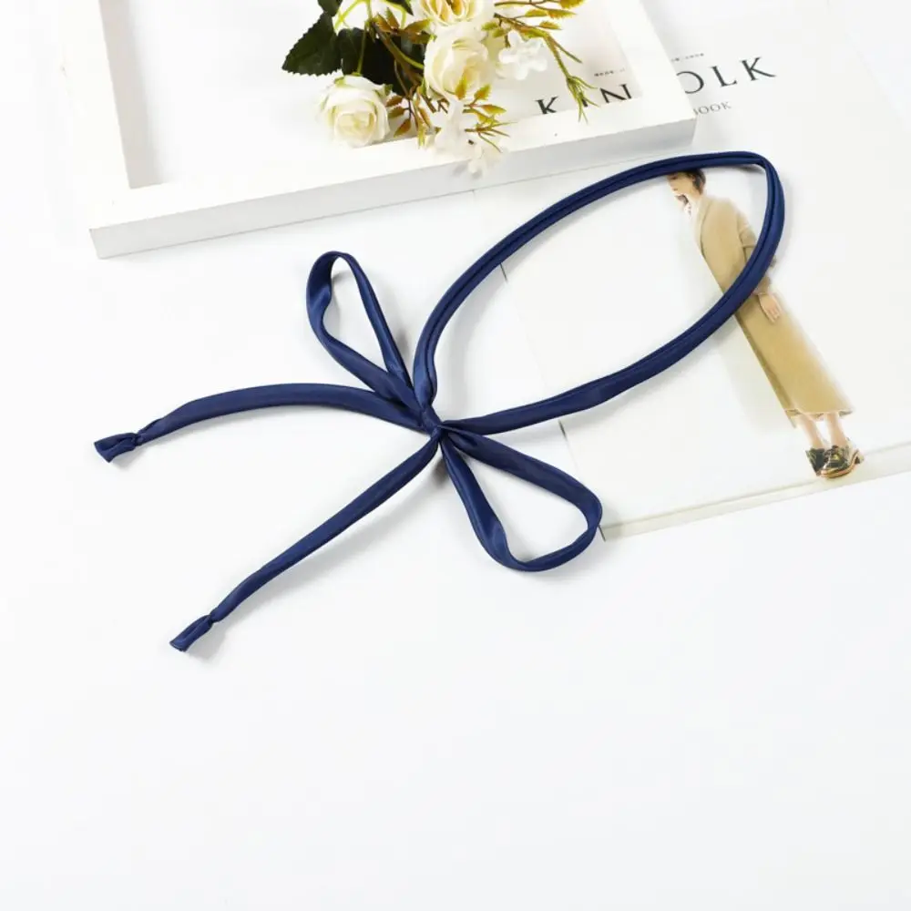 Elegant Solid Color Neck Tie Thin Satin Ribbon Knot Shirt Accessory School Student